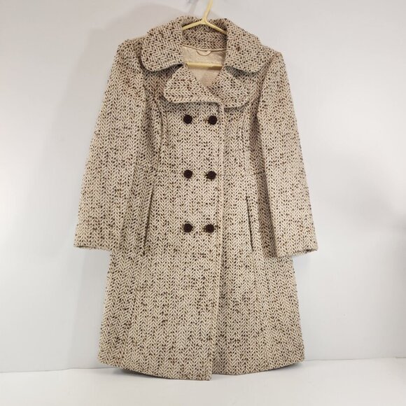 Vintage Handmade Double Breasted Speckled Herringbone Beige Peacoat Small - Picture 3 of 13